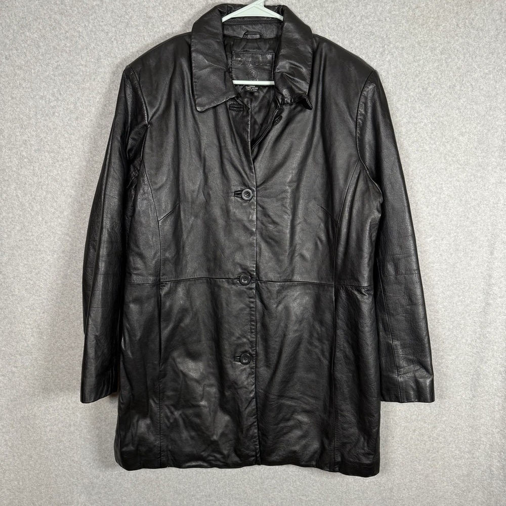 Kathy Ireland Leather Jacket Womens Large Black Long Vintage